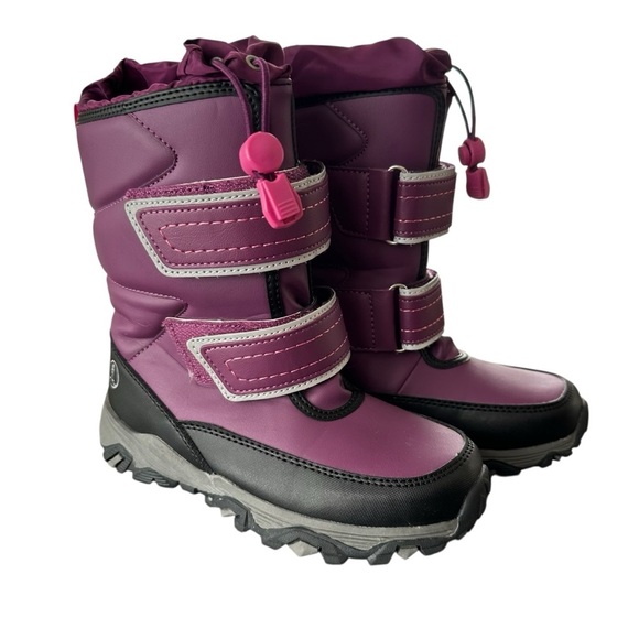 Lands End Girls 13 M Purple Velcro Close Winter Snow Boots Waterproof Sherpa - Picture 1 of 5